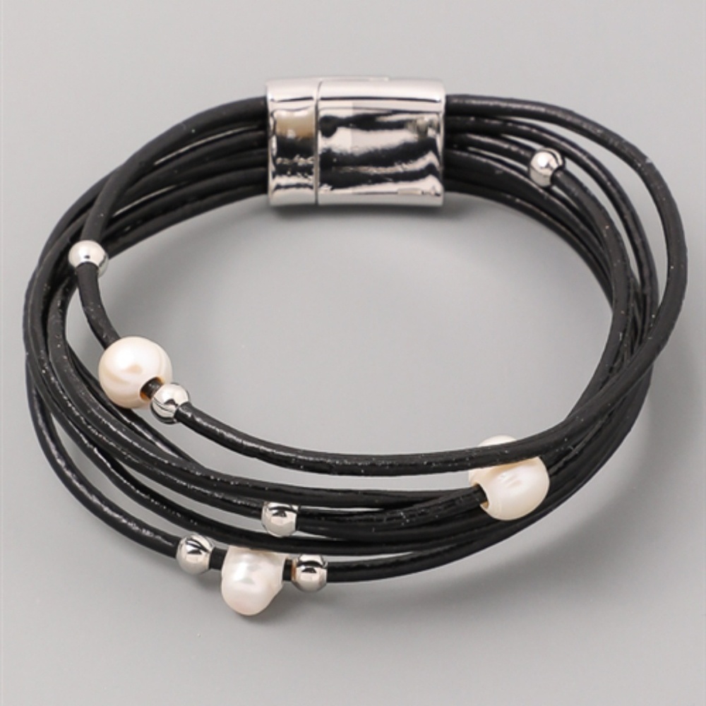 Michelle Faux Leather Black Wrap Bracelet